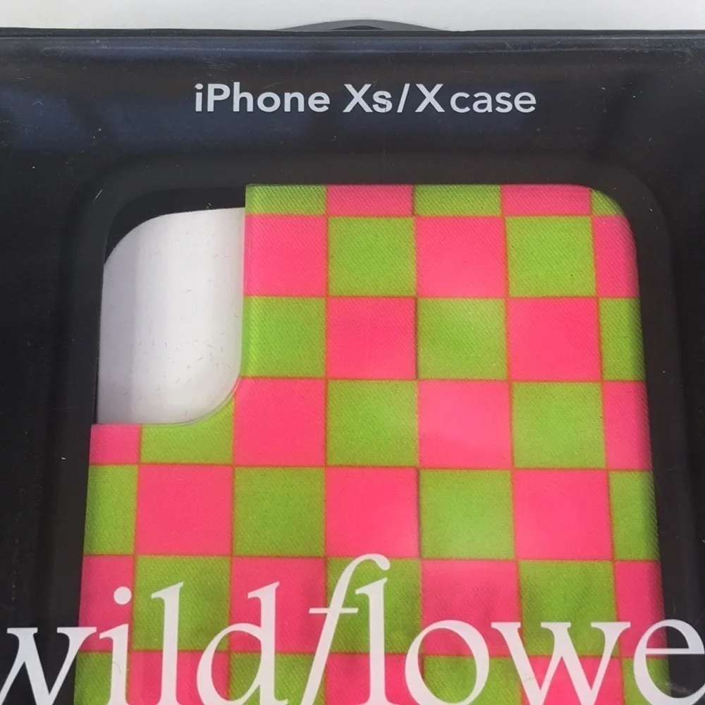 New Wildflower IPhone X/Xs Pink and Green Neon Checked Case